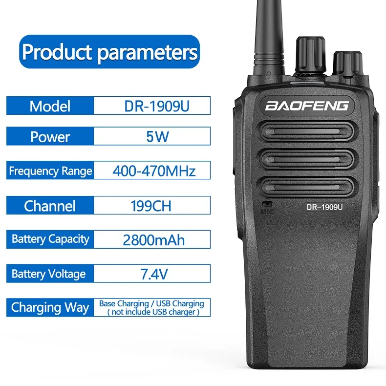 Baofeng DR-1909U DMR Digital Analog UHF Portable Walkie Talkie 5W 2800mAh Battery IP67 Dust-proof Anti-fall