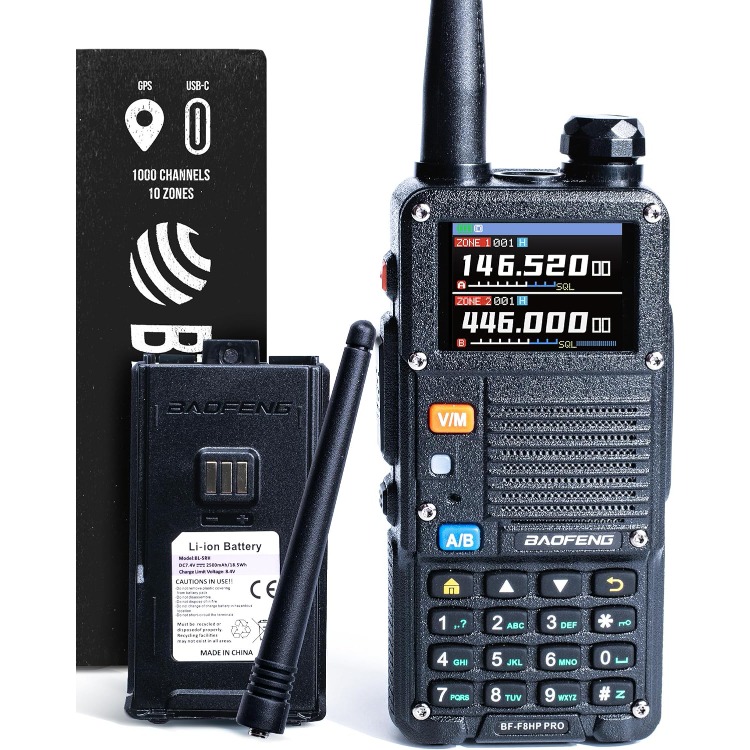 Baofeng BF-F8HP PRO (UV-5R 7th Gen) 8W Tri Band Handheld Radio VHF/1.25M/UHF, IP54 GPS, Aviation Band Scanner NOAA Weather Mode