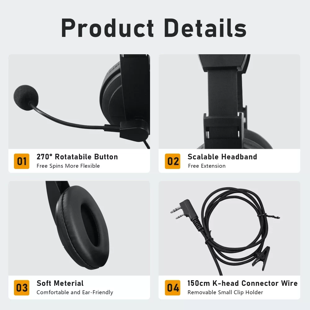 Walkie Talkie Headphone OverHead Headset K Type Plug Earphone For Baofeng UV5R UV-26 DM-1701A Quansheng UV-K6 UVK5 Kenwood Radio - Image 4