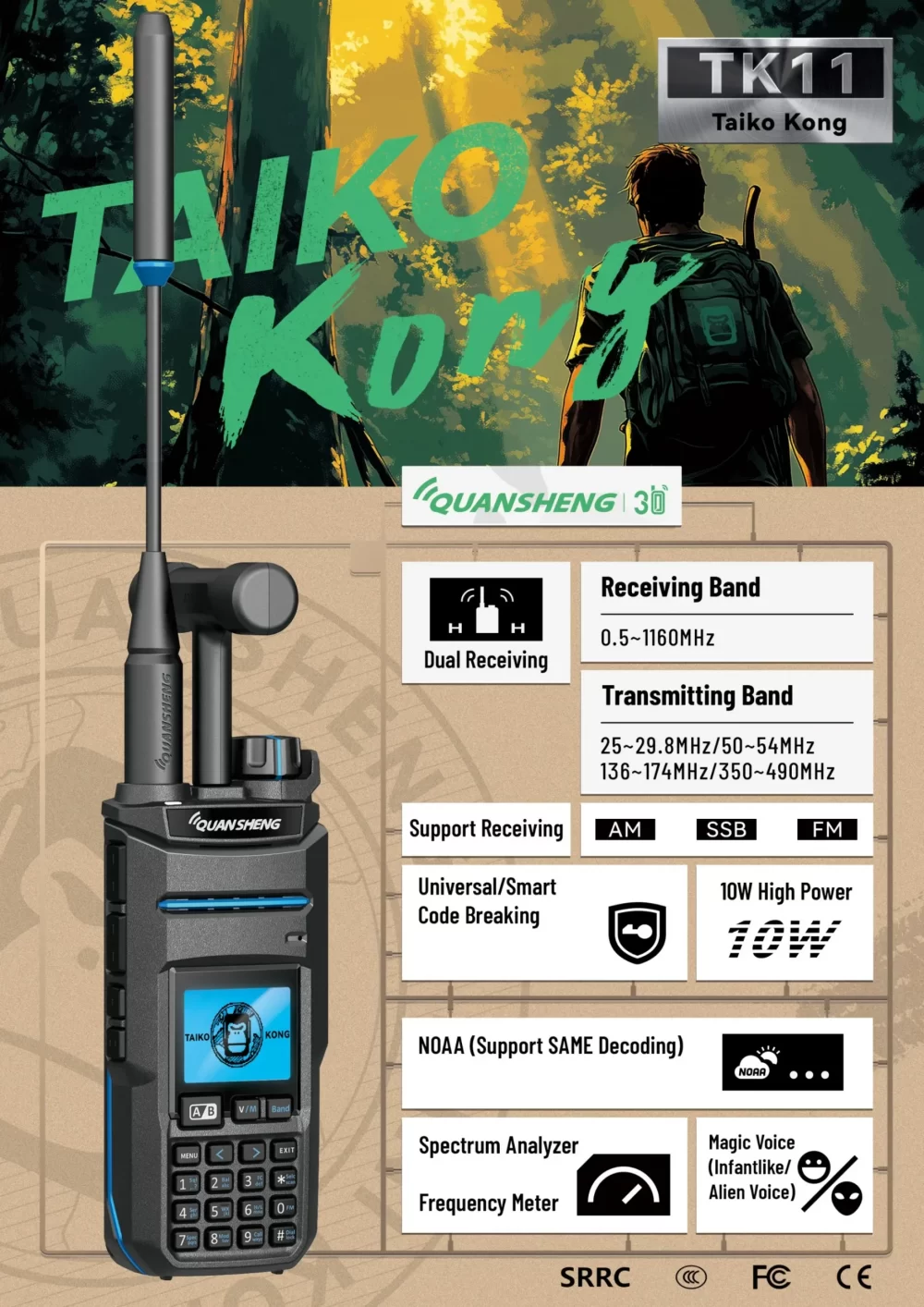 10W Quansheng TK11 Dual Receiving HF VHF UHF USB AM FM LSB CW 27MHz CB LW MW SW SSB Multi Band Ham Radio Walkie Talkie
