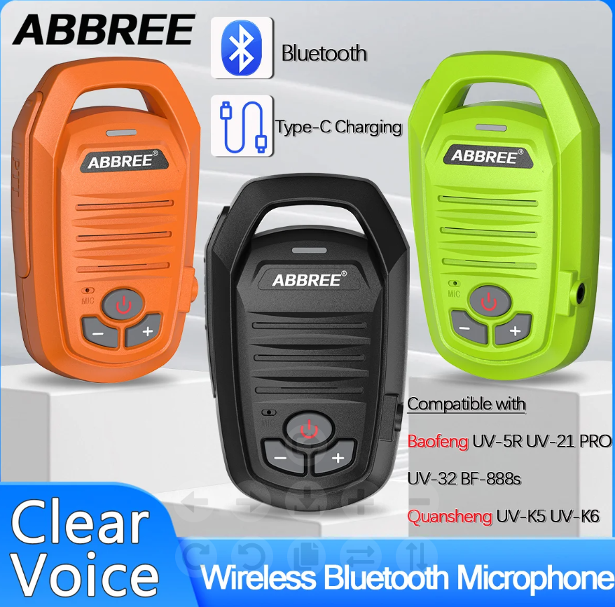 ABBREE Wireless Bluetooth Handheld Speaker Mic For BaoFeng UV-5R BF-888S Quansheng UV-K5 UV-K6 Two Way Ham Radio